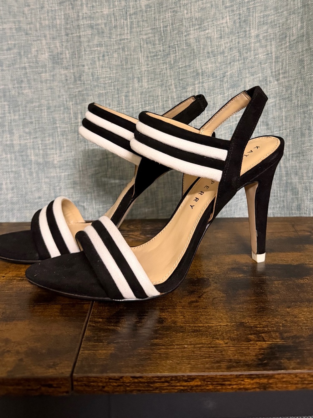 Katy Perry Collections Black and White Striped Slingback Heels